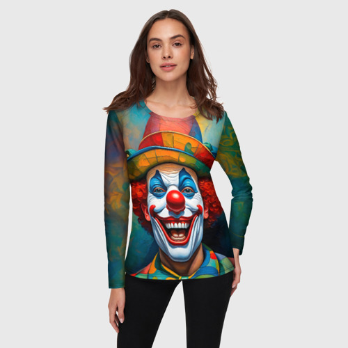Женский лонгслив 3D Нейросеть - Хэллоуин безумный клоун, цвет 3D печать - фото 3