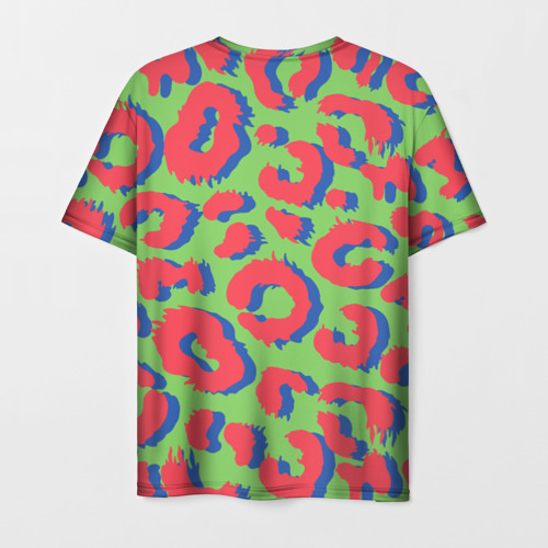 Мужская футболка 3D с принтом Цветной современный леопард, вид сзади #1