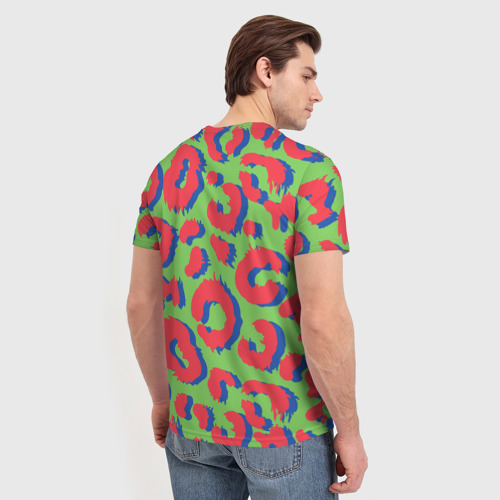 Мужская футболка 3D с принтом Цветной современный леопард, вид сзади #2