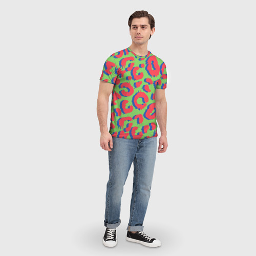 Мужская футболка 3D с принтом Цветной современный леопард, вид сбоку #3