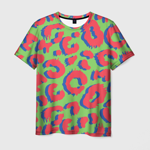 Мужская футболка 3D с принтом Цветной современный леопард, вид спереди #2