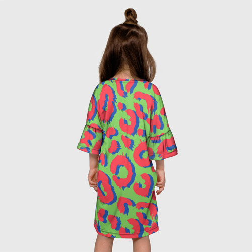 Детское платье 3D с принтом Цветной современный леопард, вид сзади #2
