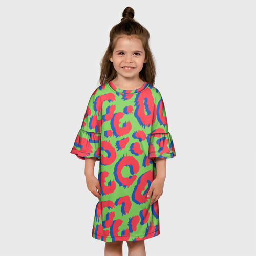 Детское платье 3D с принтом Цветной современный леопард, вид сбоку #3
