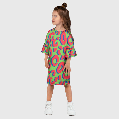 Детское платье 3D с принтом Цветной современный леопард, фото на моделе #1