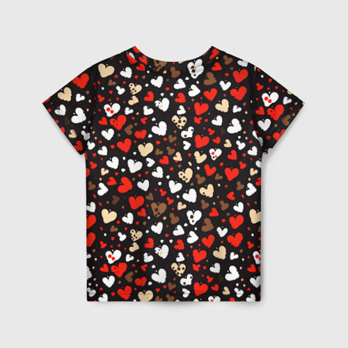 Детская футболка 3D с принтом Сердечки на черном, вид сзади #1