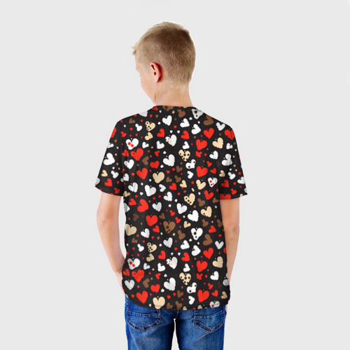 Детская футболка 3D с принтом Сердечки на черном, вид сзади #2
