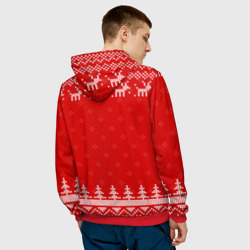 Толстовка с принтом Новогодний архитектор: свитер с оленями для женщины, вид на модели сзади №2. Цвет основы: красный