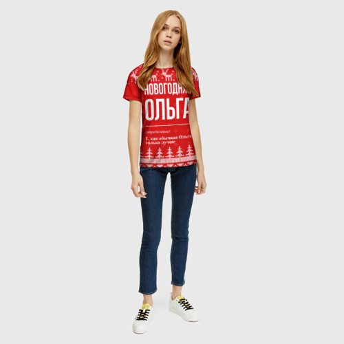 Женская футболка 3D Новогодняя Ольга: свитер с оленями, цвет 3D печать - фото 5