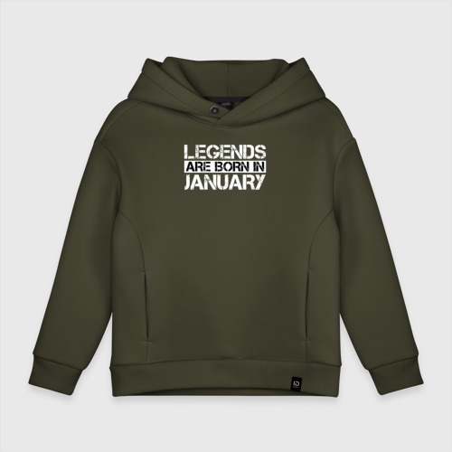 Детское худи Oversize хлопок Legends are born in january inscription, цвет хаки