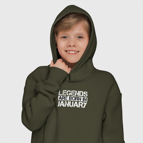 Детское худи Oversize хлопок Legends are born in january inscription, цвет хаки - фото 12