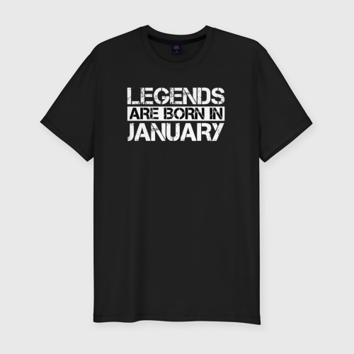 Мужская футболка хлопок Slim Legends are born in january inscription, цвет черный