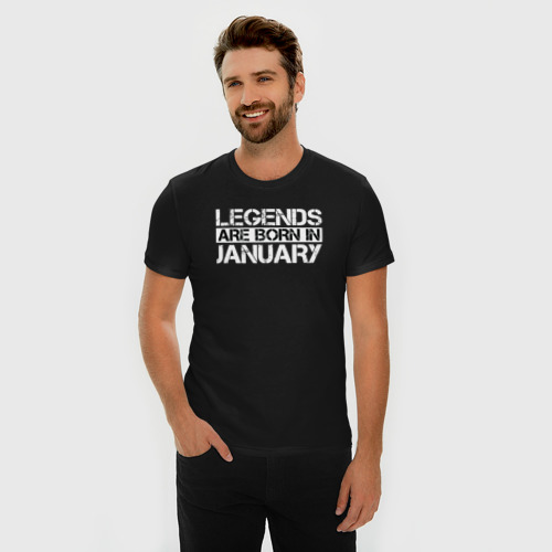 Мужская футболка хлопок Slim Legends are born in january inscription, цвет черный - фото 3