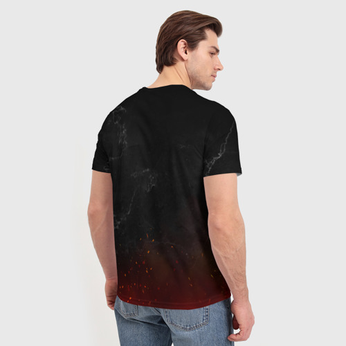 Мужская футболка 3D с принтом Миша в стиле Металлика - искры и огонь, вид сзади #2