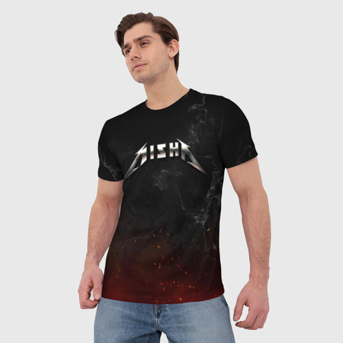 Мужская футболка 3D с принтом Миша в стиле Металлика - искры и огонь, фото на моделе #1