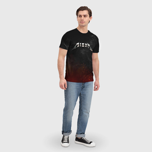 Мужская футболка 3D с принтом Миша в стиле Металлика - искры и огонь, вид сбоку #3