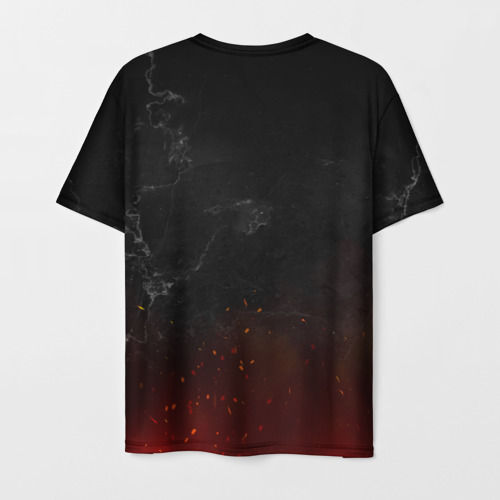Мужская футболка 3D с принтом Миша в стиле Металлика - искры и огонь, вид сзади #1
