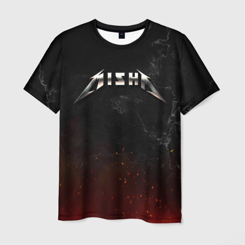 Мужская футболка 3D с принтом Миша в стиле Металлика - искры и огонь, вид спереди #2