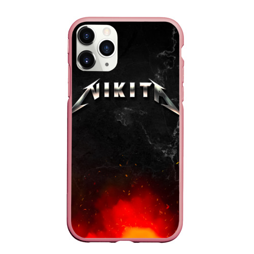 Чехол для iPhone 11 Pro Max матовый Никита в стиле Металлика - огонь и искры , цвет баблгам
