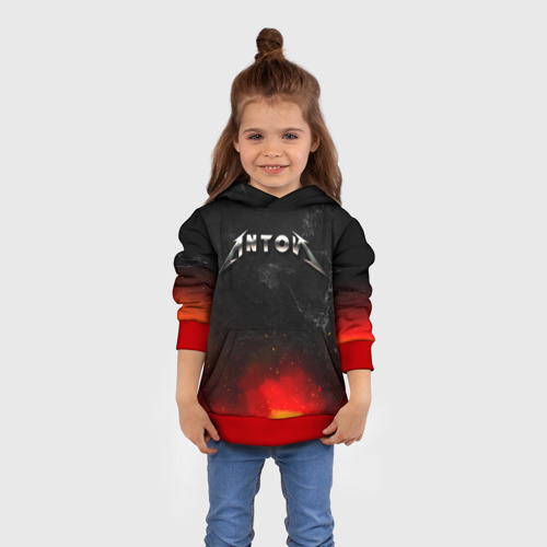 Детская толстовка 3D Антон в стиле металлика - огонь и искры , цвет красный - фото 4