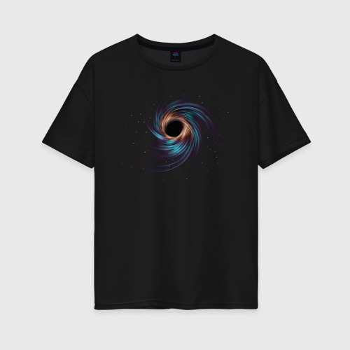 Женская футболка хлопок Oversize Черная дыра с планетами и звездами, цвет черный