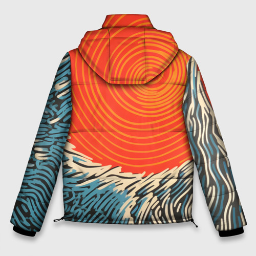 Мужская зимняя куртка 3D с принтом Графичное солнце, вид сзади #1
