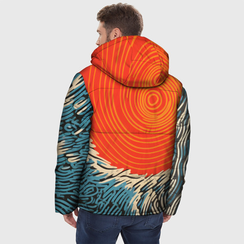 Мужская зимняя куртка 3D с принтом Графичное солнце, вид сзади #2