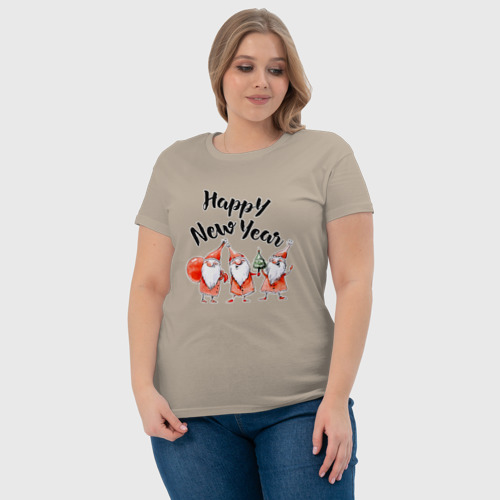 Женская футболка хлопок Счастливого нового года, цвет миндальный - фото 6