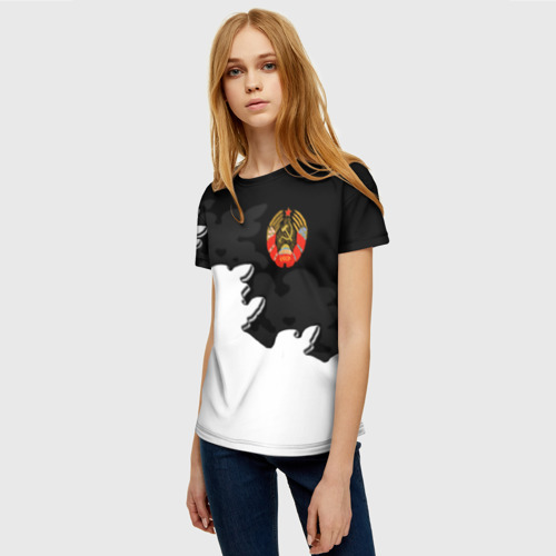 Женская футболка 3D с принтом СССР чернобелый стиль, фото на моделе #1
