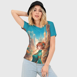 Женская футболка 3D Slim Чародейка в сказочном городе - фото 2