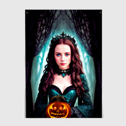 Постер Девушка ведьма королева с тыквой