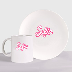 Набор: тарелка + кружка София в стиле Барби - объемный шрифт