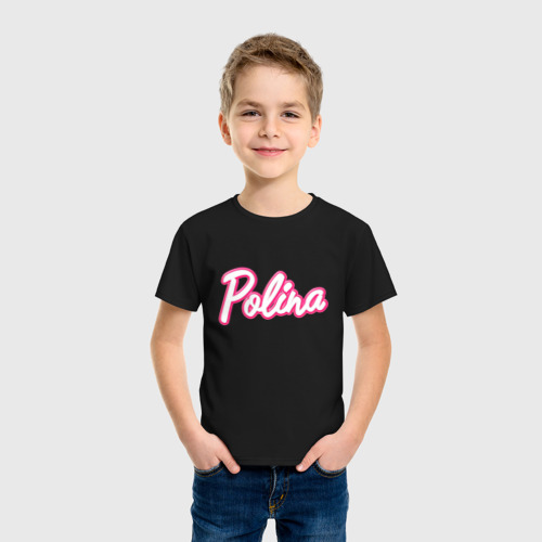 Детская футболка хлопок с принтом Полина в стиле Барби - объемный шрифт, фото на моделе #1