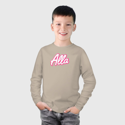 Детский лонгслив хлопок Алла в стиле Барби - объемный шрифт, цвет миндальный - фото 3