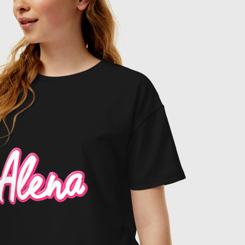 Женская футболка хлопок Oversize Алена в стиле барби - объемный шрифт, цвет черный - фото 3