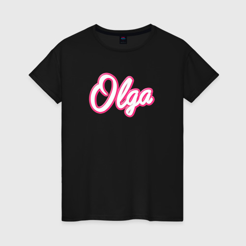 Женская футболка хлопок с принтом Ольга в стиле Барби - объемный шрфит, вид спереди #2