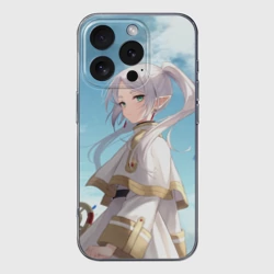 Чехол для iPhone 16 Pro Max силиконовый с защитой камеры Фрирен и небо - эльфийка