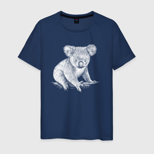 Мужская футболка из хлопка с принтом Белая коала сидит, вид спереди №1