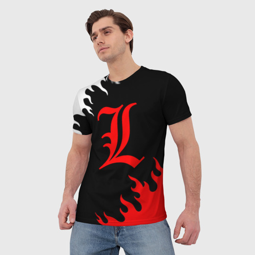 Мужская футболка 3D с принтом Death note огонь аниме, фото на моделе #1