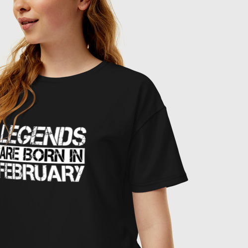 Женская футболка хлопок Oversize Legends are born in February inscription, цвет черный - фото 3