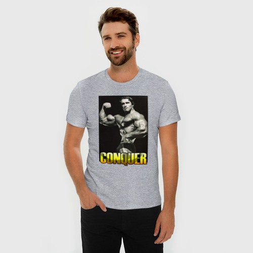 Мужская футболка хлопок Slim с принтом Arnold - mister olimpia, фото на моделе #1