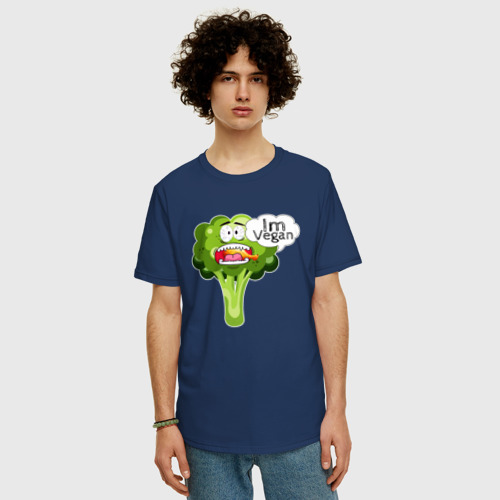 Мужская футболка хлопок Oversize с принтом I'm vegan broccoli, фото на моделе #1