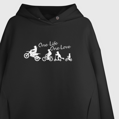 Женское худи Oversize хлопок One life one love wite  , цвет черный - фото 3