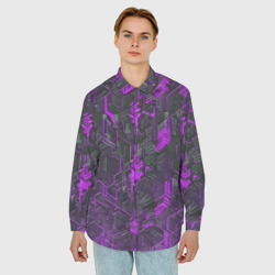 Мужская рубашка oversize 3D Фиолетовая адская киберпанк броня - фото 2