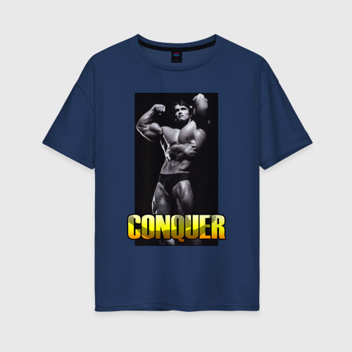 Женская футболка хлопок Oversize Schwarzenegger - olimpia , цвет темно-синий