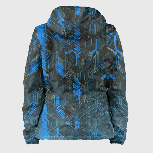 Женская куртка 3D с принтом Синяя адская киберпанк броня, вид сзади #1