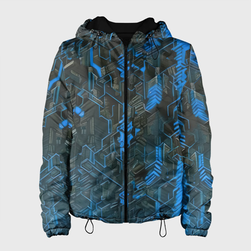 Женская куртка 3D с принтом Синяя адская киберпанк броня, вид спереди #2