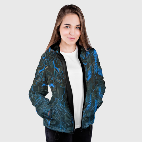 Женская куртка 3D с принтом Синяя адская киберпанк броня, вид сбоку #3