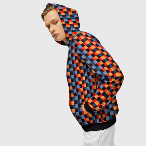 Мужская толстовка 3D на молнии с принтом Сине-оранжевые квадратики-пиксели, вид сбоку #3