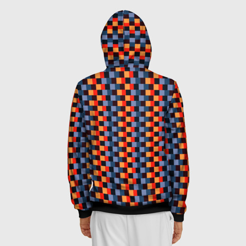 Мужская толстовка 3D на молнии с принтом Сине-оранжевые квадратики-пиксели, вид сзади #2