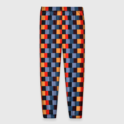 Мужские брюки 3D с принтом Сине-оранжевые квадратики-пиксели, вид сзади #1